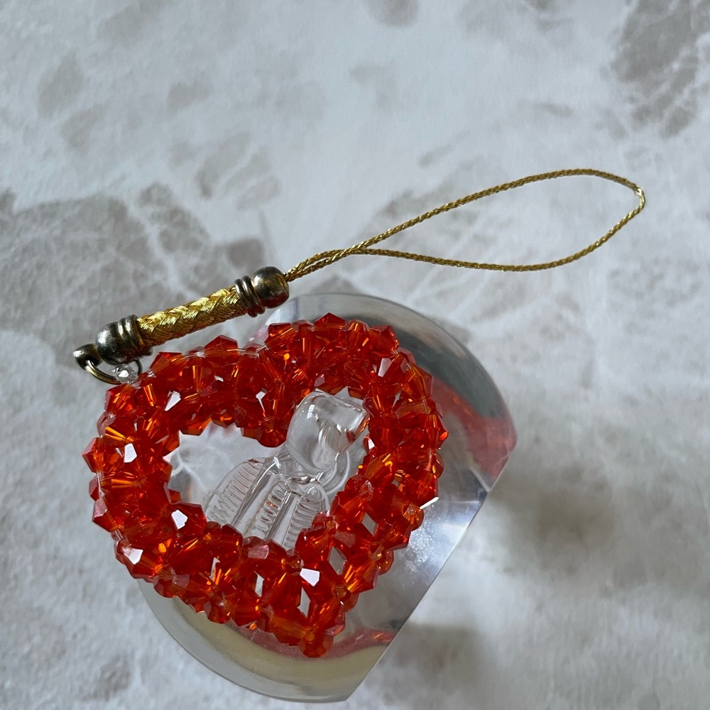 Heart keychain orange bead handmade
